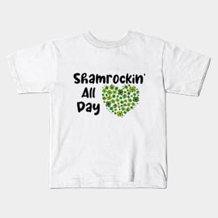 Shamrockin' All Day Heart Clovers Kids T-Shirt